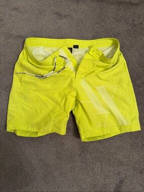 Armani Exchange Neon Yellow Swim Trunks with Logo